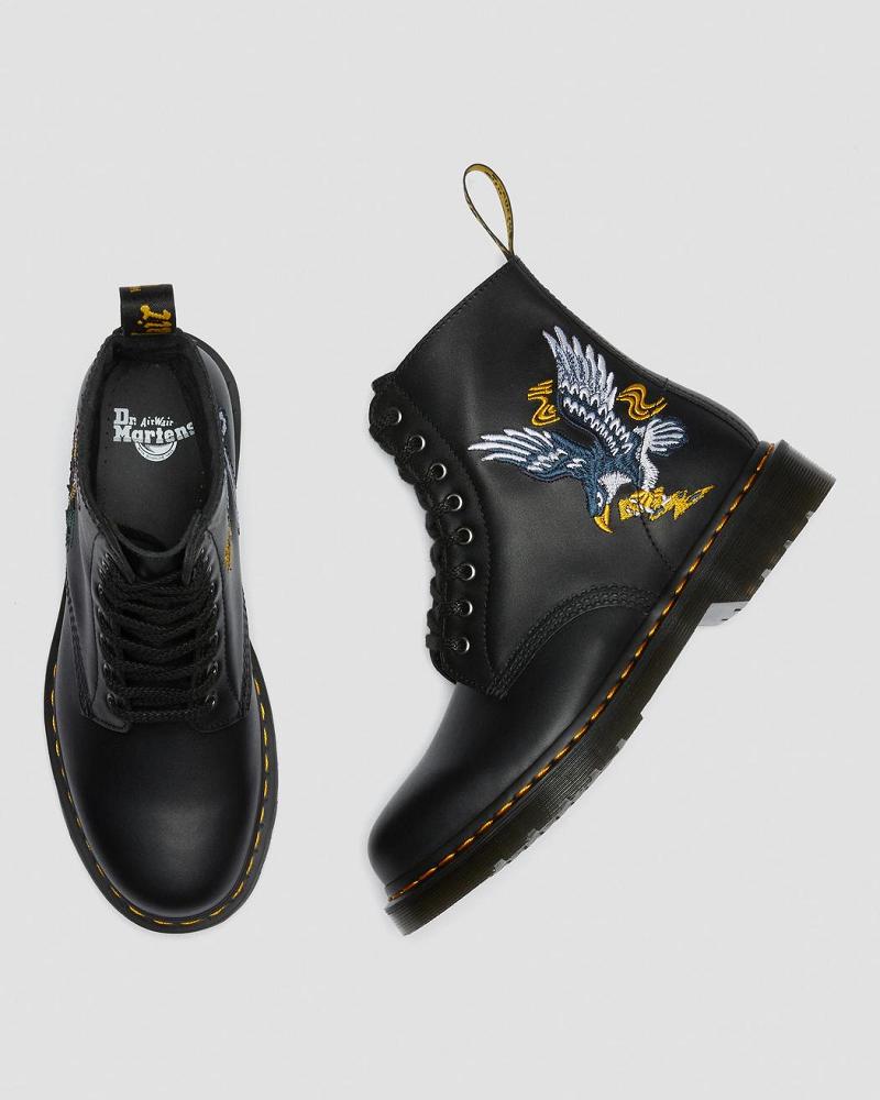 Black Men's Dr Martens 1460 Souvenir Embroidered Leather Ankle Boots | CA 415FDN